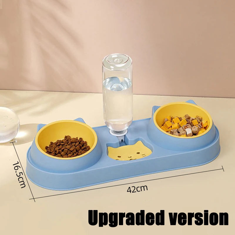 Pet Cat Bowl Automatic Feeder Dog Food Bowl With Water Fountain Double Bowl Drinking Raised Stand Dish Bowls For Cats - Daisan Mart