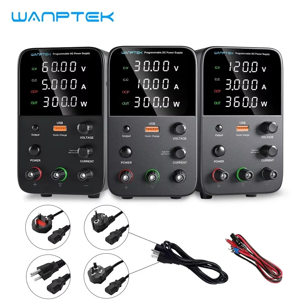 Wanptek Laboratory Power Supply Adjustable 30V 10A 60V 5A 120V 3A with USB Fast Charging Encoder Adjustment Lab DC Power Supply