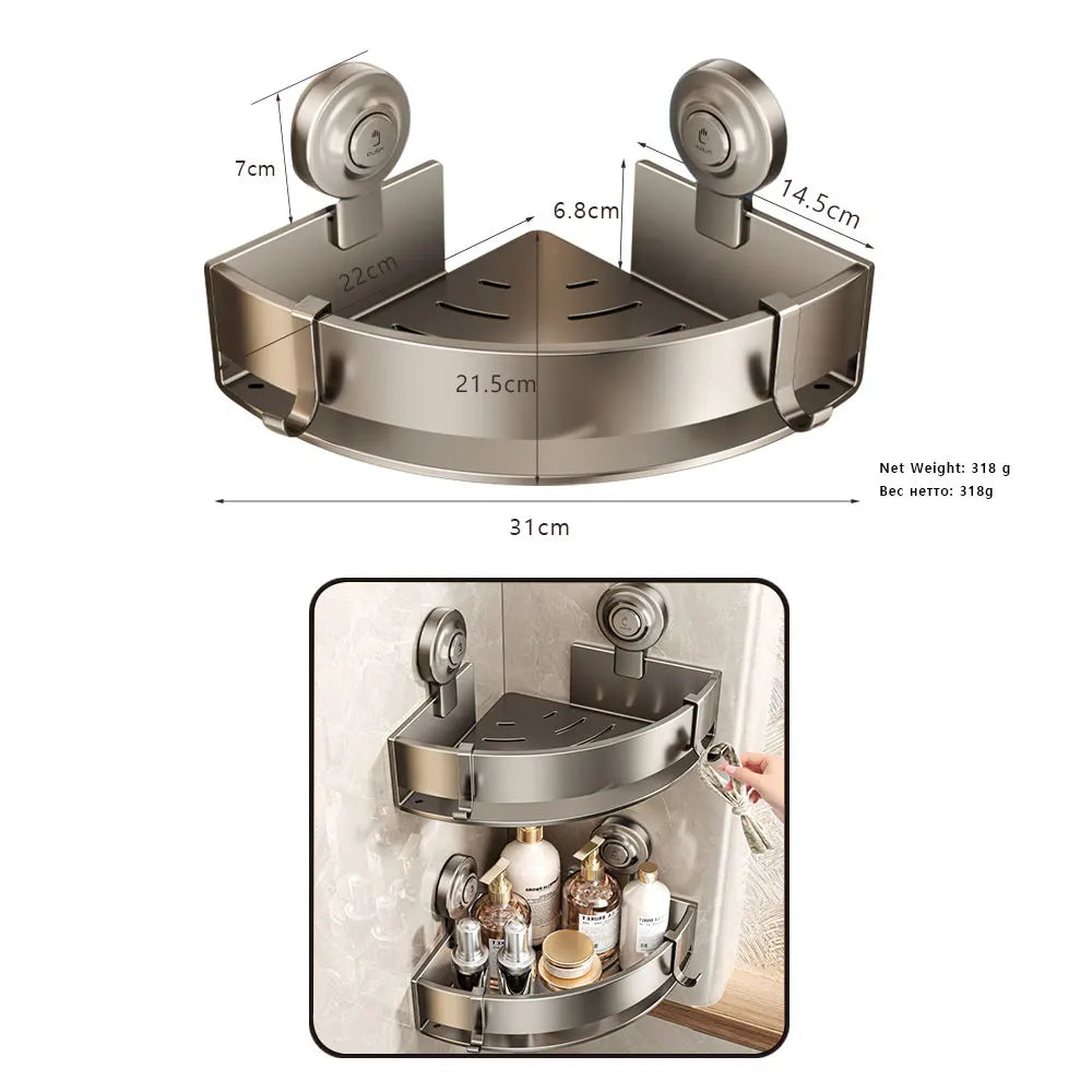 Gray Bath Hardware Set Suction Cup Bathroom Accessories Suit Wall-mounted Folding Towel Rack Towel Bar Corner Storage Organizer