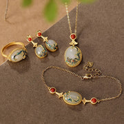 Chinese Style Jade Gold Plated Jewelry Set