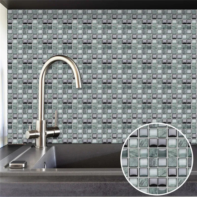 10pcs/set Marble Mosaic Tiles Wall Sticker Transfers Flat Covers for Kitchen Bathroom Stitching Stickers Self-adhesive Removable