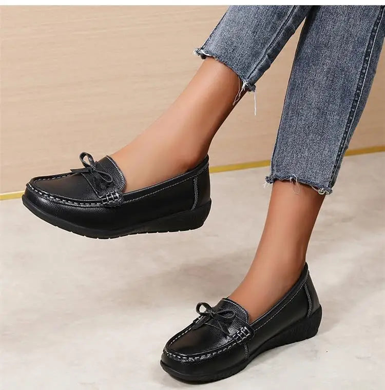 Women's Genuine Leather Loafers - Fashionable, comfortable wedge sole