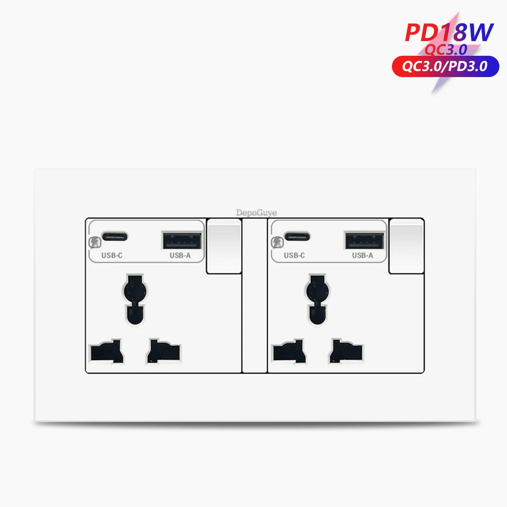 Ổ Cắm Tường Đa Năng 18W Sạc Nhanh Type-C & USB - Daisan Mart