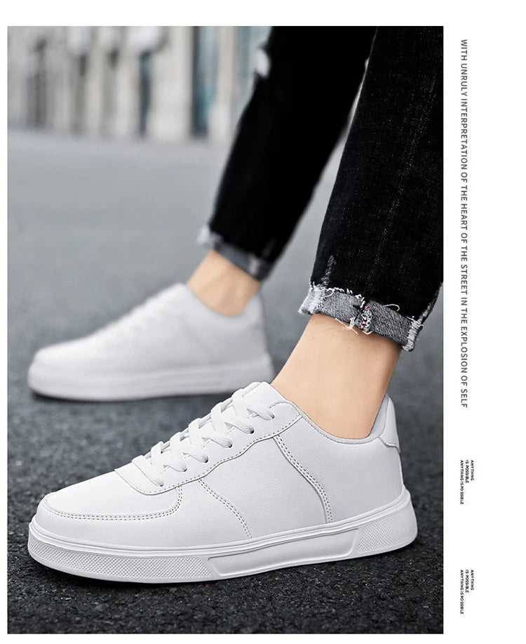 Classic White Sneakers for Men and Women, Comfortable Leather, Large Size