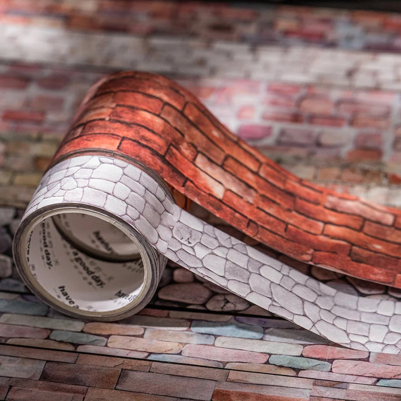 2roll/bag Wall Tile Texture Washi Tape Box House Garden Landscaping Tape Stationery DIY Ledger Phone Case Notebook Decoration