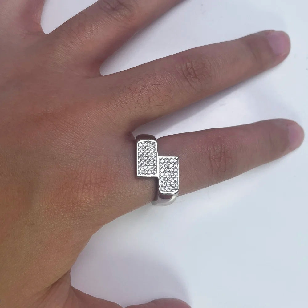 Nhẫn Nam Bạc Thật Đính Đá Lấp Lánh Phong Cách HipHop