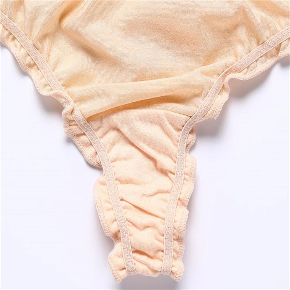 Sexy Elastic Silk Lace Panties Bow Ruffle Big Size Women