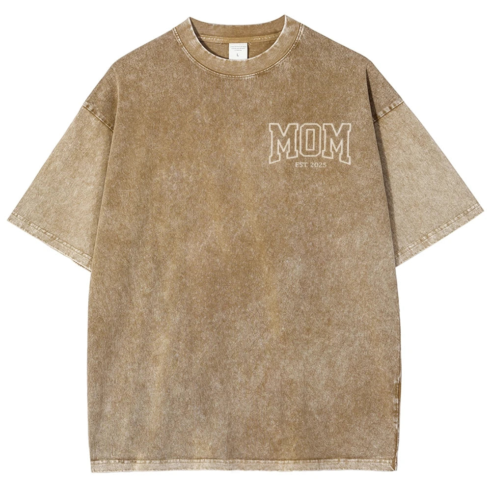 Unisex T-shirt Embroidered with MOM EST 2025 Denim Style