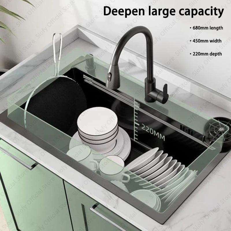 Multifunctional Kitchen Sink Large Capacity Single Bowl Stainless Steel Sink Vegetable Workstation With Faucet Drain Accessories - Daisan Mart