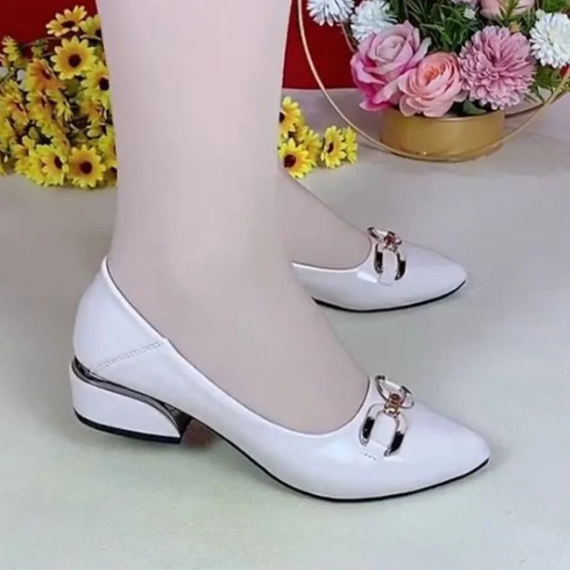 Women's Elegant Square Heel Soft Leather Ballerina Shoes A16