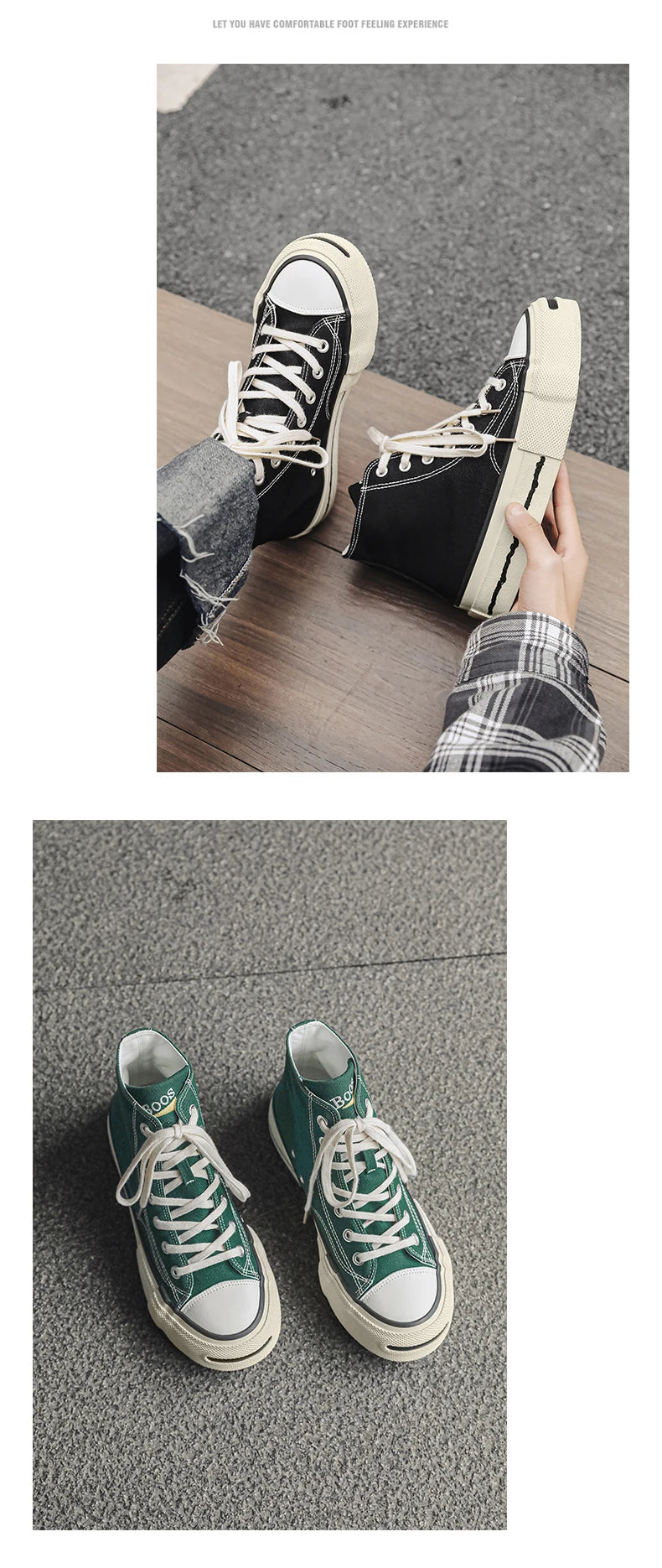 Giày Sneaker Nam Cổ Cao Phong Cách Đường Phố Xanh