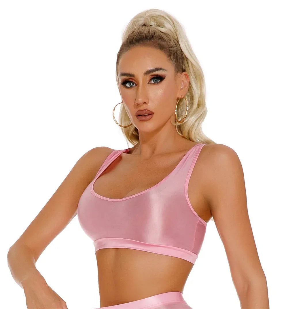 Women's Sexy Crop Top Bodycon Sports U-Neck