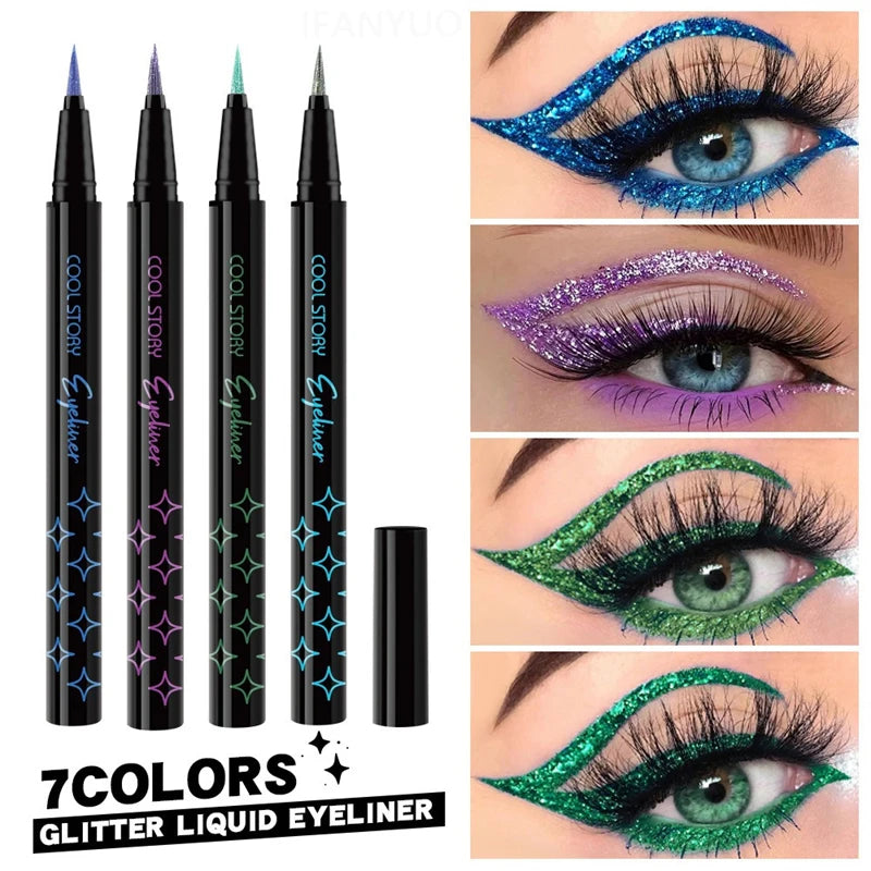 7-Color Glitter Eyeliner - Long-lasting, Waterproof
