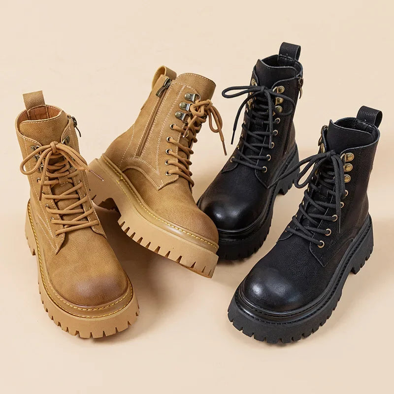 Women's Retro Genuine Leather Shoes - Stylish Rivet Short Boots