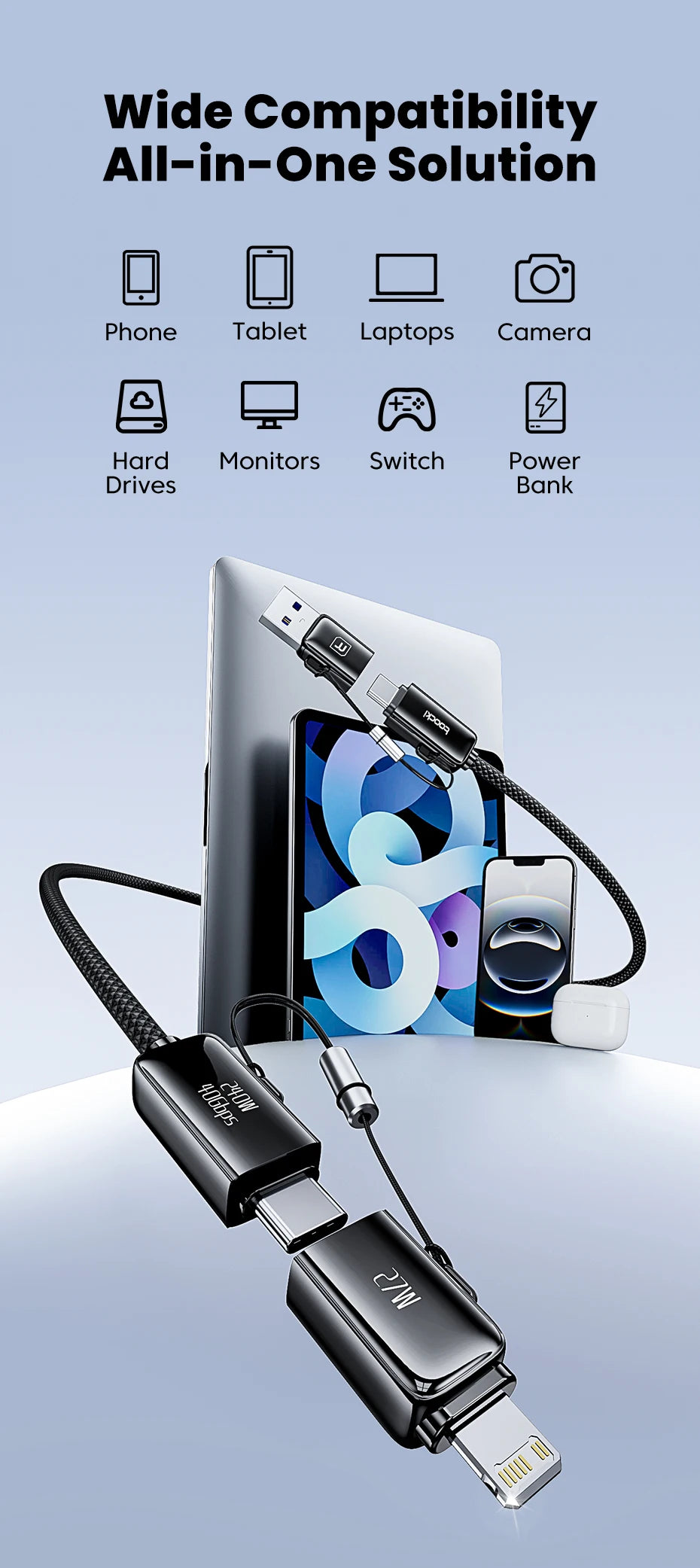 Toocki Cáp Sạc Đa Năng 240W Cho iPhone & Macbook