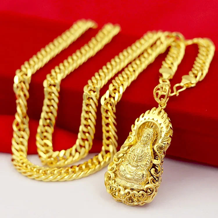 Luxurious 24K Gold Guanyin Men's Necklace