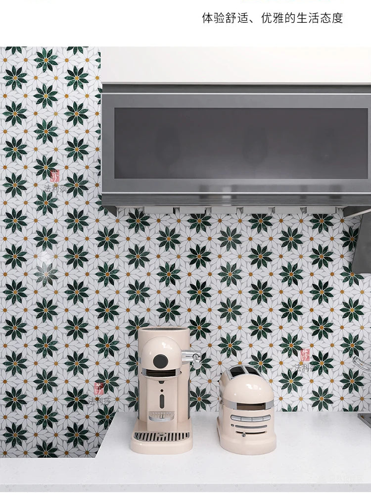 Building materials marble white-green stone mosaic sunflower toilet balcony residential hotel floor decoration background wall - Daisan Mart