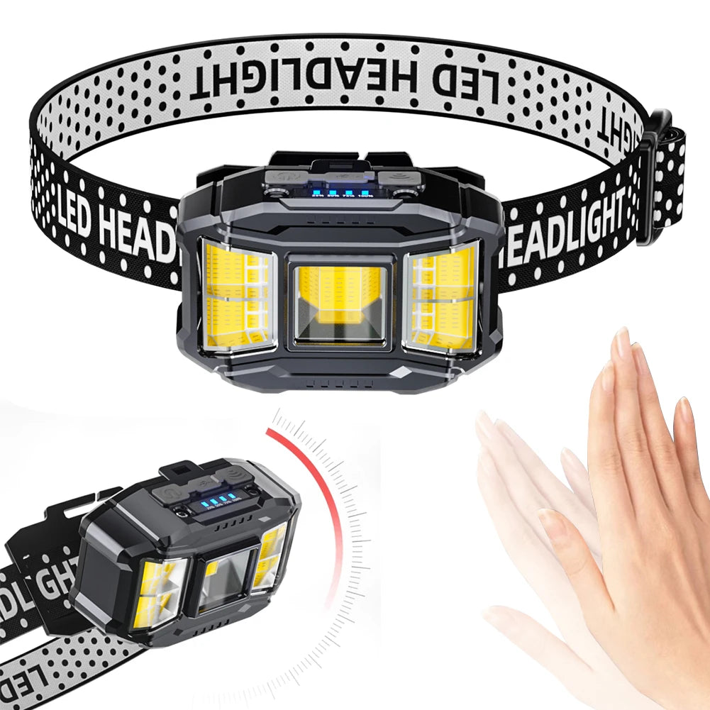 Đèn Đội Đầu LED COB Cảm Ứng Sạc USB Dã Ngoại