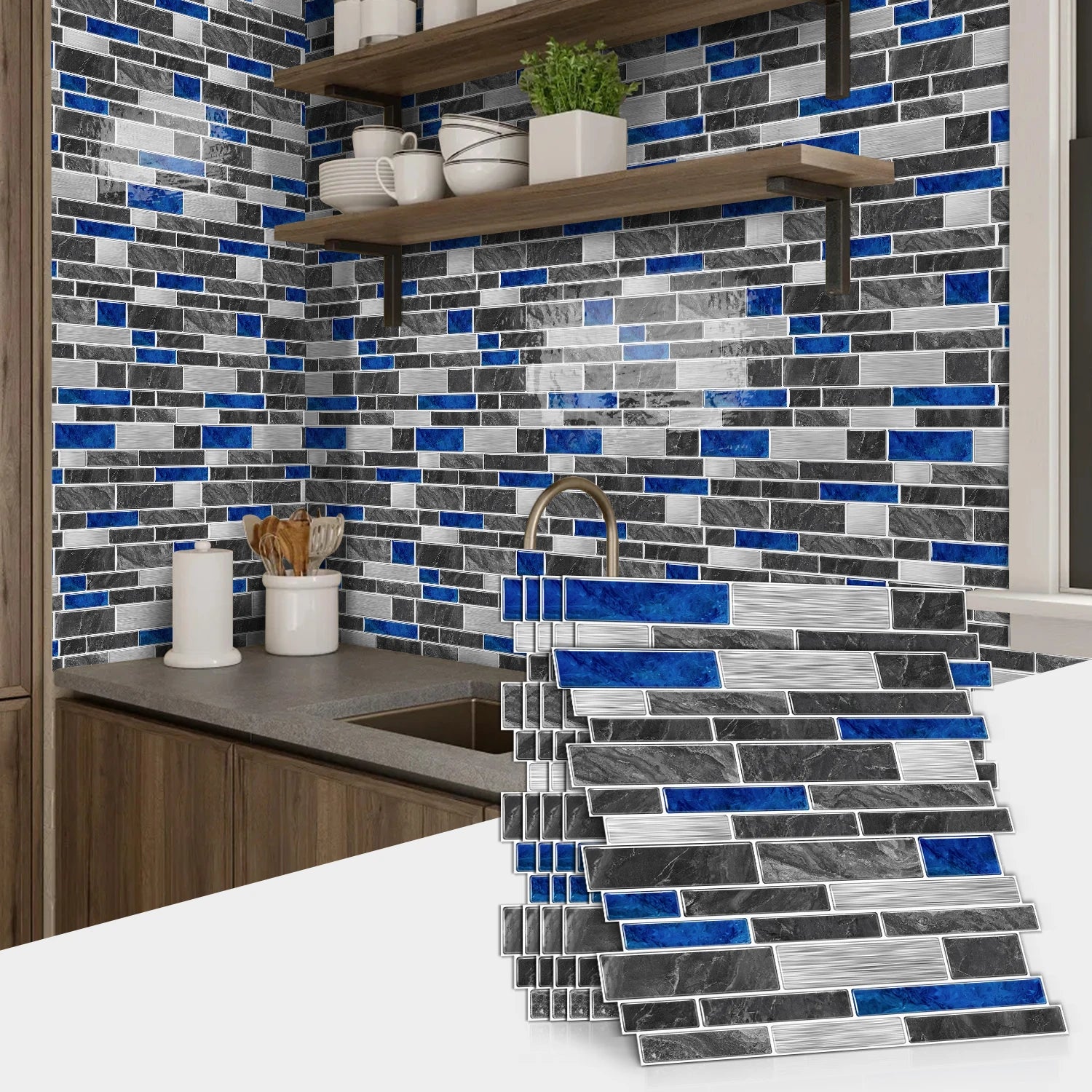 1/12pcs Classic Black And White Tile Marble Room Decoration Kitchen Living Room Waterproof Self-Adhesive Wall Sticker Detachable