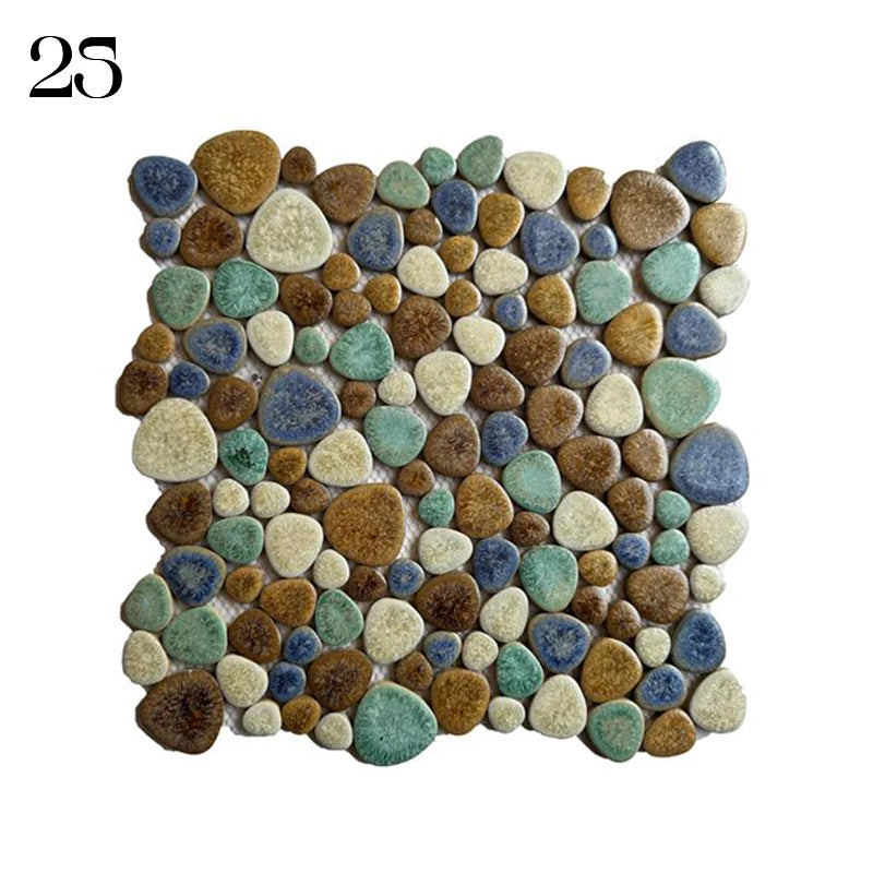 30x30cm Ceramic Pebble Mosaic Tiles Spa Pools Fish Ponds Bathrooms Anti-skid Wear-Resistant Floor Wall Decor Easy Cut Mesh Base
