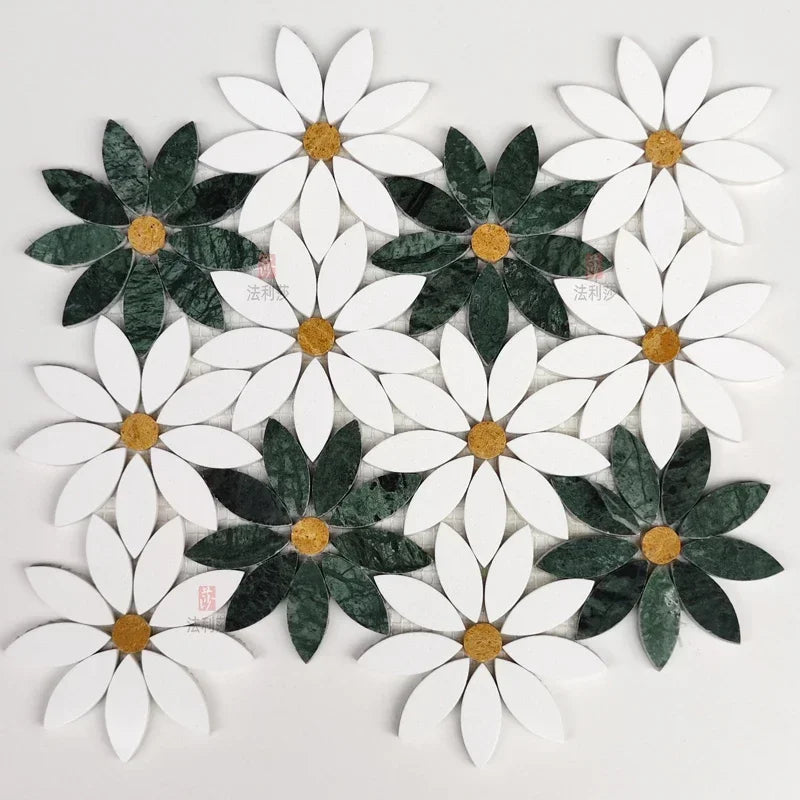 Building materials marble white-green stone mosaic sunflower toilet balcony residential hotel floor decoration background wall - Daisan Mart