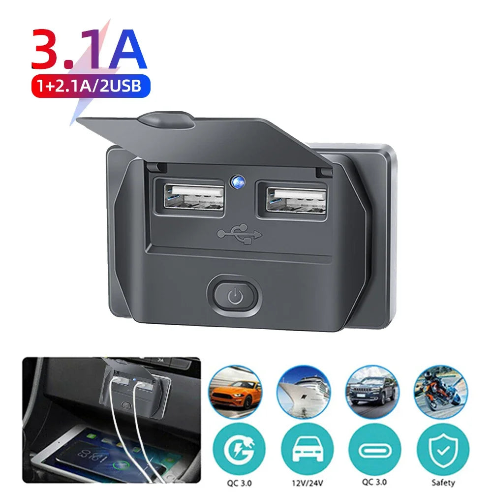 Car Charger Socket Adapter with Switch, 2-4-Ports Charging Splitter, Outlet for Bus, RV, ATV,Truck,Boat,Outlet,12V,24V, PD,QC3.0