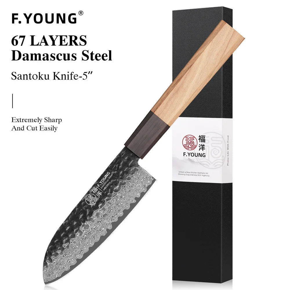Dao Bếp Nhật F.YOUNG Rèn Tay Thép Damascus Cao Cấp