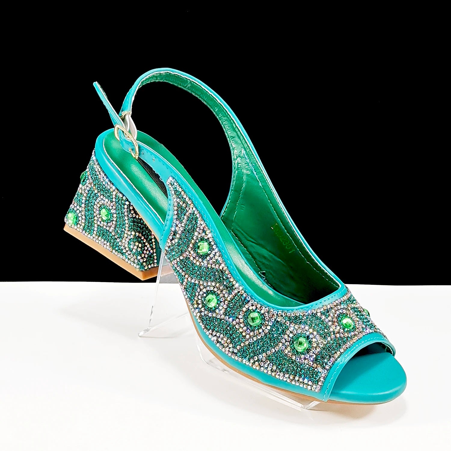 2024 Rhinestone Shoes and Bag Set - Trendy Green