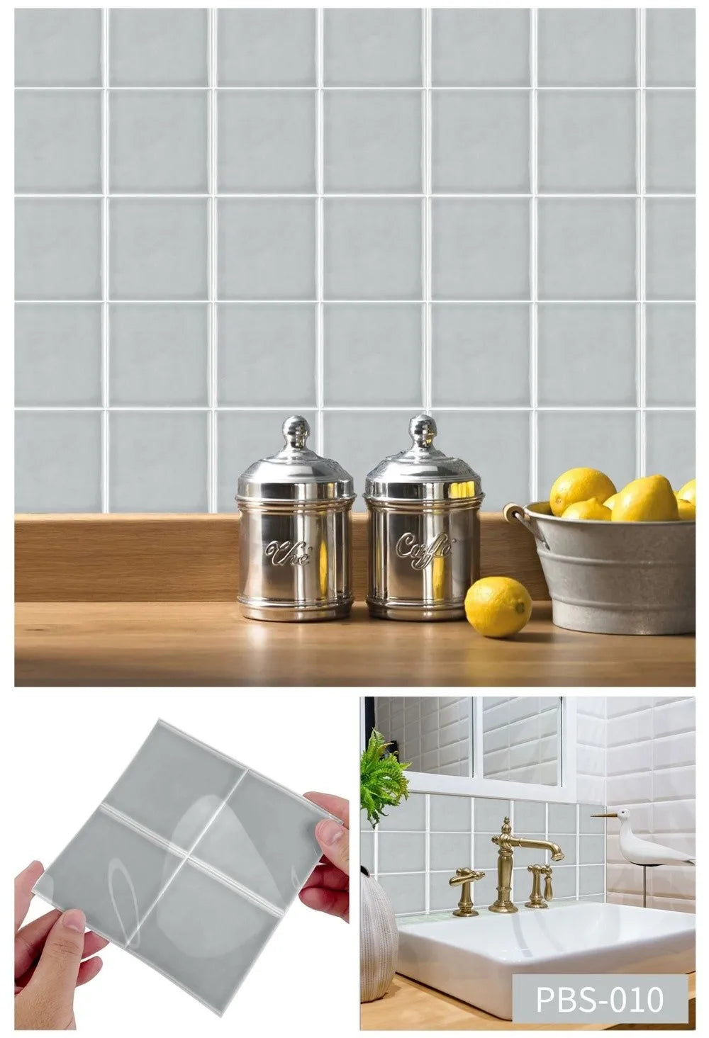 10Pcs European Square Kitchen Wallpaper Solid Color Self-adhesive Wall Stickers Oil-proof Waterproof Thickened Tile Stickers