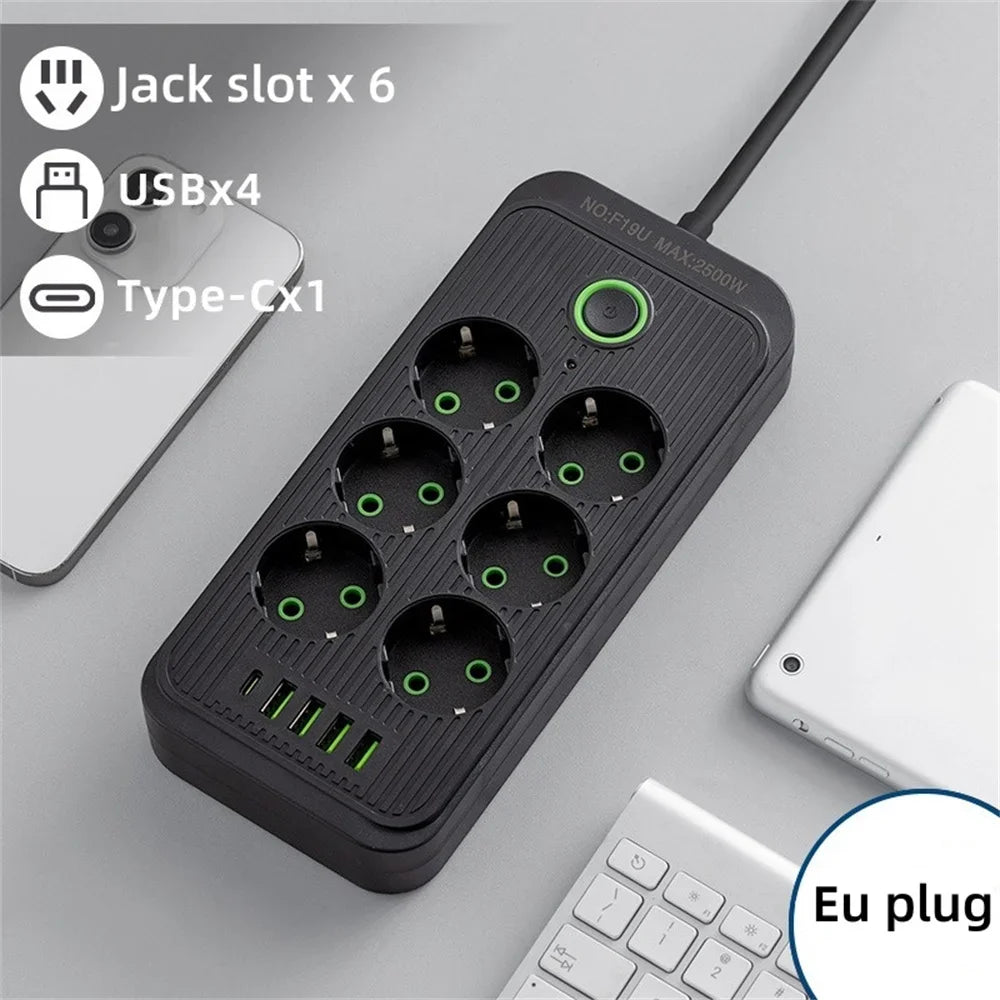 Ổ Cắm Điện Đa Năng 4 USB, 1 Type C, 2M, Chống Sét - Daisan Mart