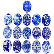 Oval Blue White Porcelain Flat Bottom DIY Jewelry 13-40mm