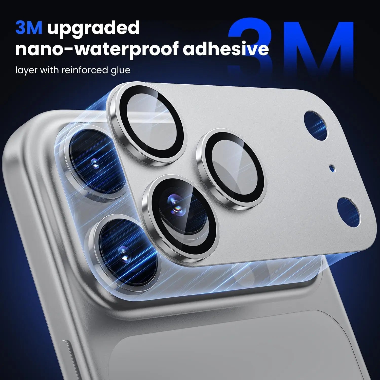 For iPhone17 Pro Max Mobile Phone Camera Lens Protector - [Strong Adhesion] Metal Aluminum Alloy Tempered Glass, Silver Titanium