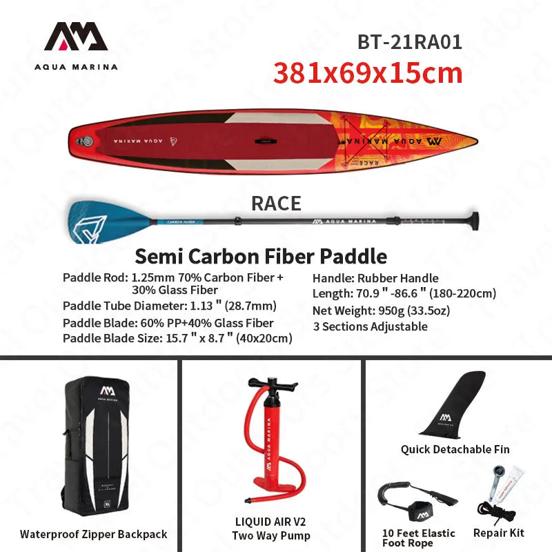 AQUA MARINA New RACE SUP Competition Surfboard 3.8m/4.2m Water Sports Pointed Design Fast Surfing Inflatable Surfboard 2 Size