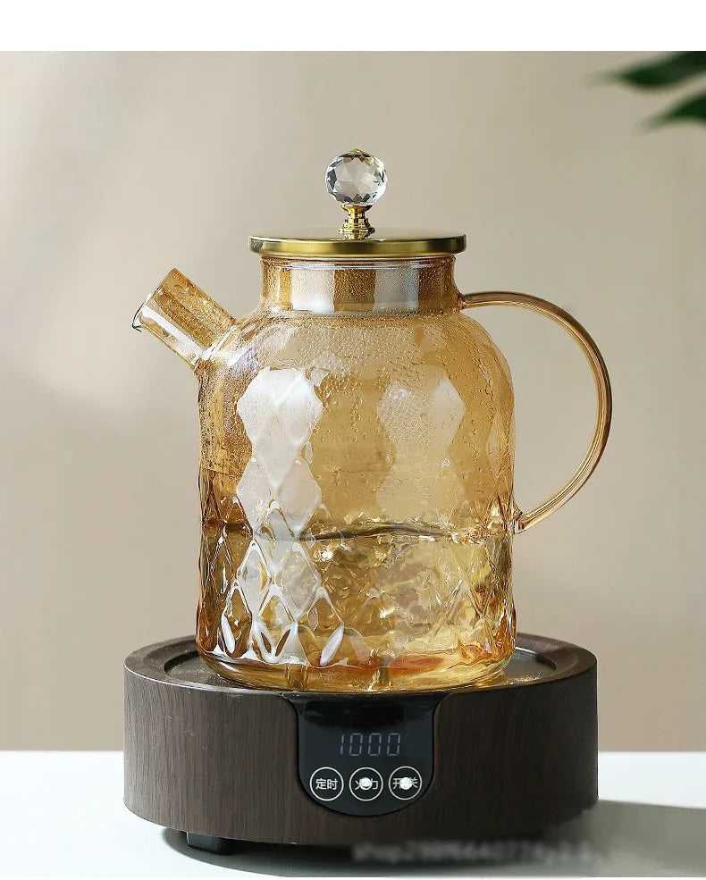 1/1.8L Tea Pot  High Borosilicate Glass Cold Water Kettle with Lid and Filter Amber Heat Resistant Tea Maker for Blooming Tea