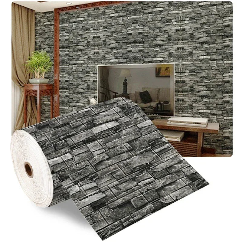1m 3D Faux Brick Wall Stickers Diy Decorative Self-Adhesive Waterproof Wallpaper Children'S Room Bedroom Kitchen Home Decoration