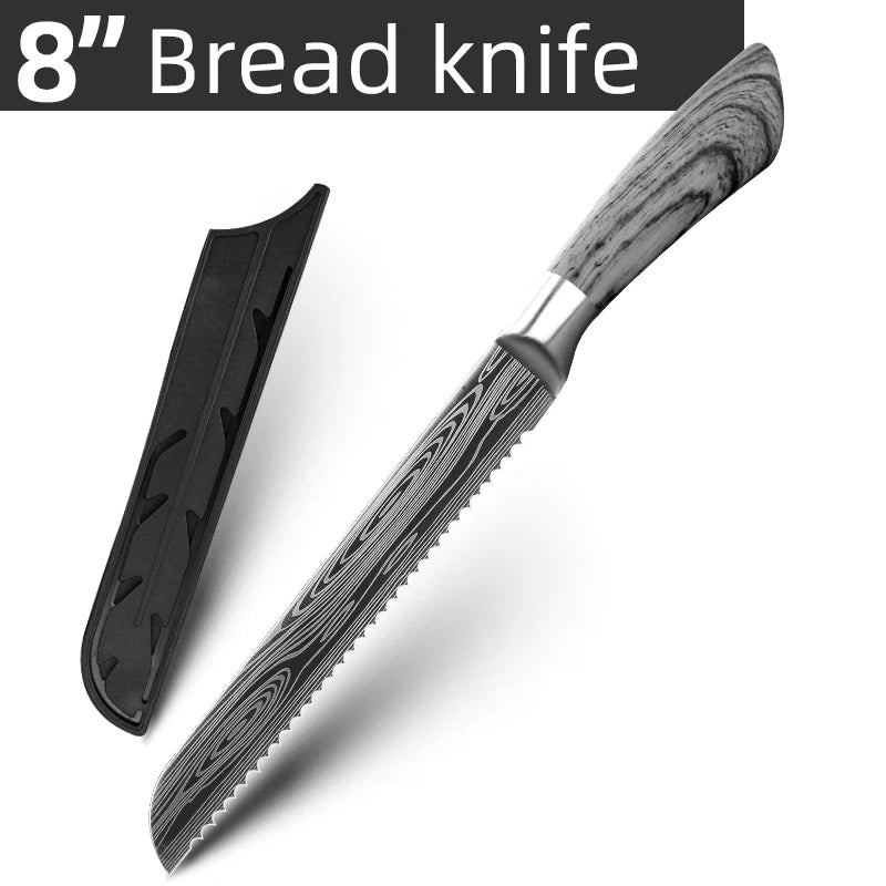 Bộ Dao Bếp Nhật Santoku 7Cr17 440C Vân Damascus