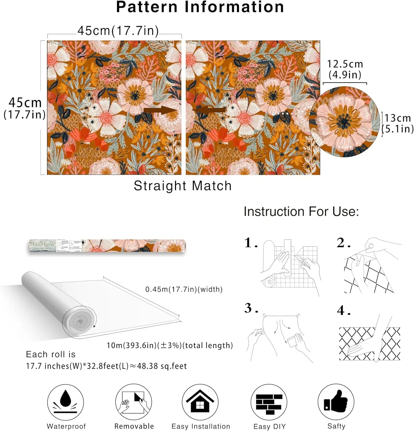 臥室用自黏橙粉色波西米亞風壁紙