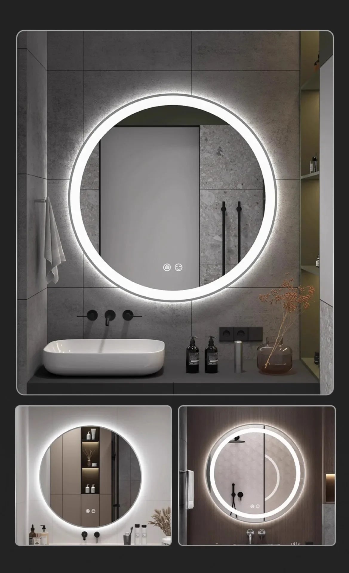 50CM Smart LED Mirror Anti-Fog Touch Wall Mounted