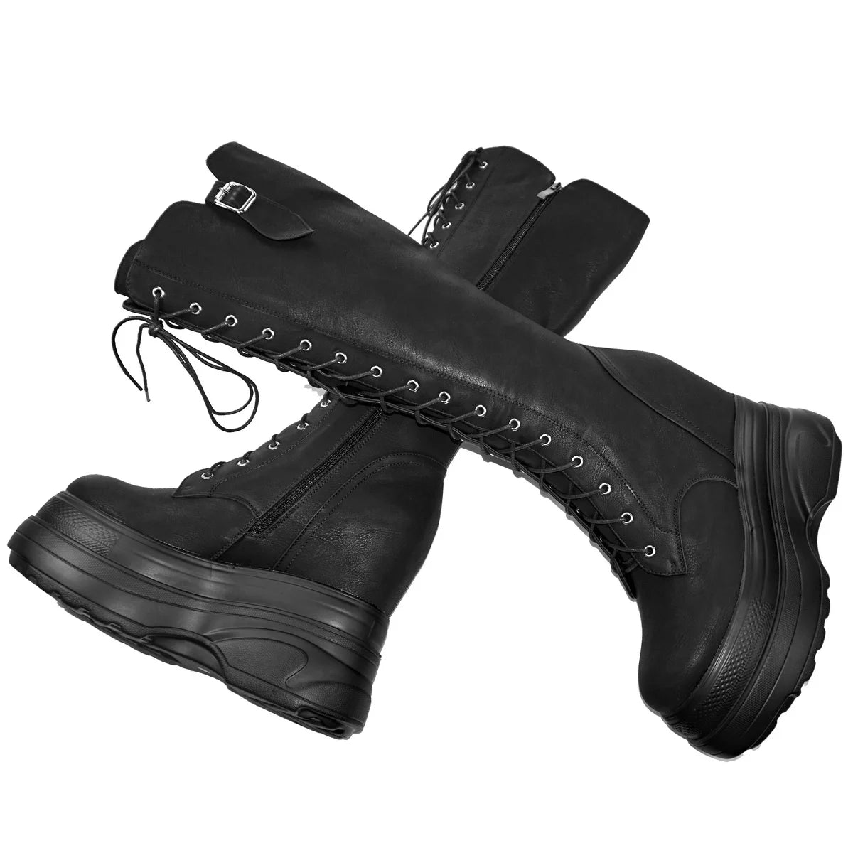 Genuine Leather Women's Boots with High Sole, Large Size Winter 44-47