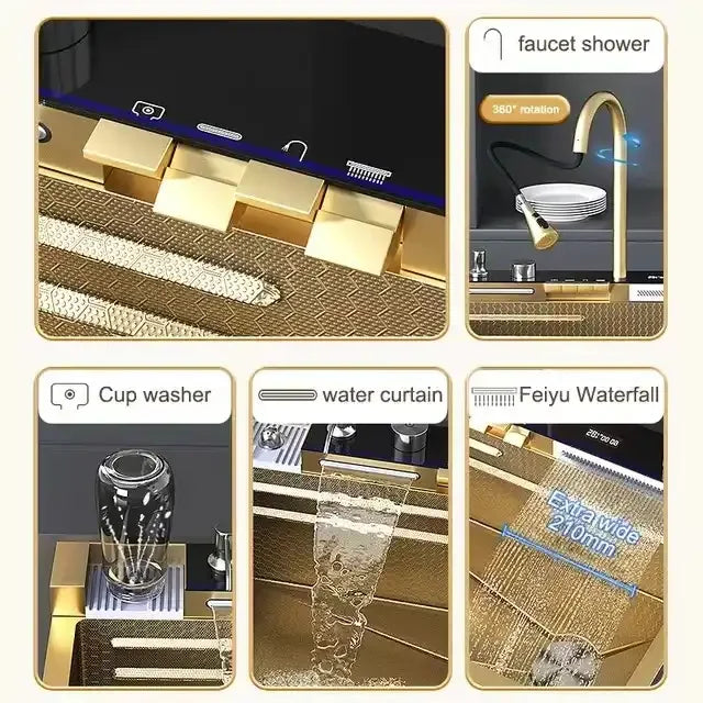 Chậu Rửa Bát Tự Động 304 Đen Nano Vòi Thác Kép Piano - Daisan Mart