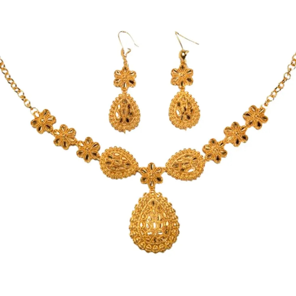 24K Dubai Gold Jewelry Set Large Flower African Wedding