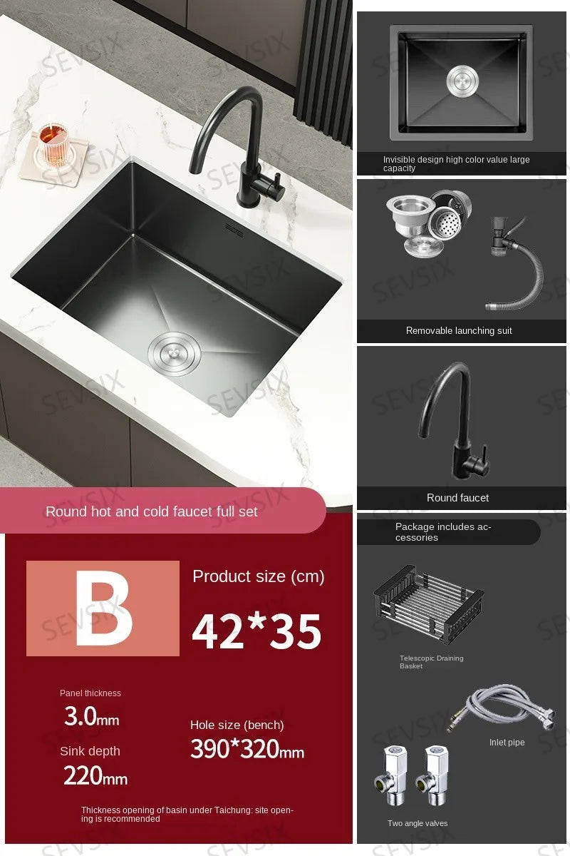 304 stainless steel Kitchen handmade small sink, single sink, vegetable washing basin, under counter, island counter, water bar - Daisan Mart