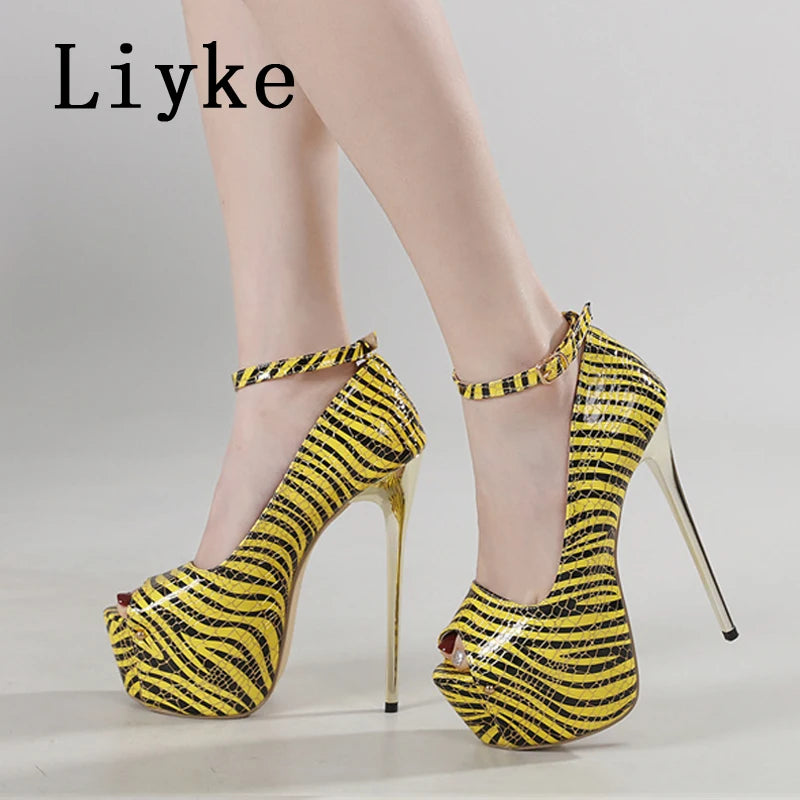 Liyke Giày Cao Gót Nữ Sọc Da Mềm Platform 16CM