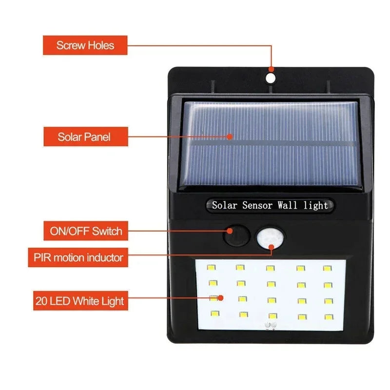 Đèn Tường Năng Lượng Mặt Trời 20LED Cảm Biến Chuyển Động - Daisan Mart