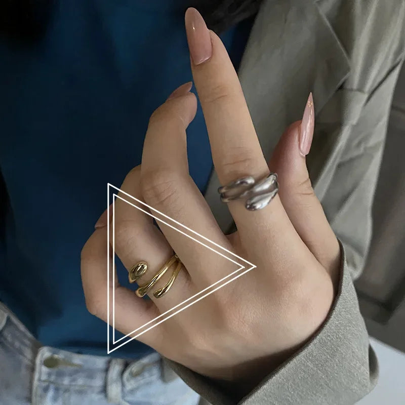 Unique 3 Layer Silver Ring Adjustable Unisex