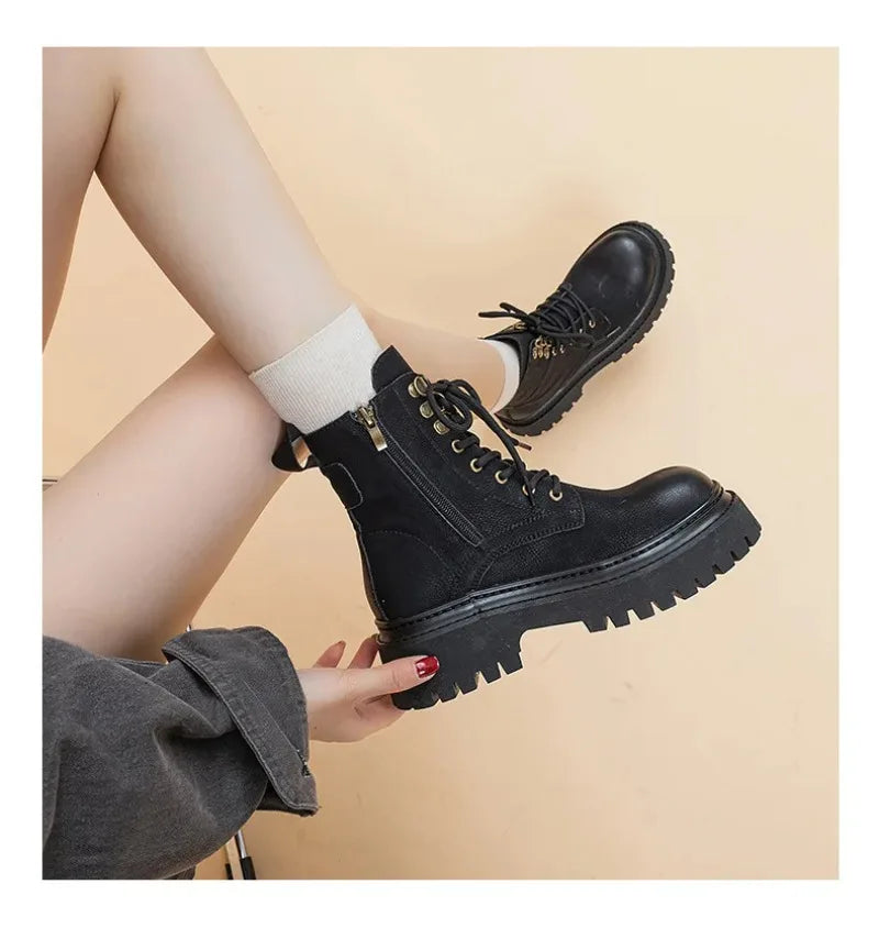 Women's Retro Genuine Leather Shoes - Stylish Rivet Short Boots