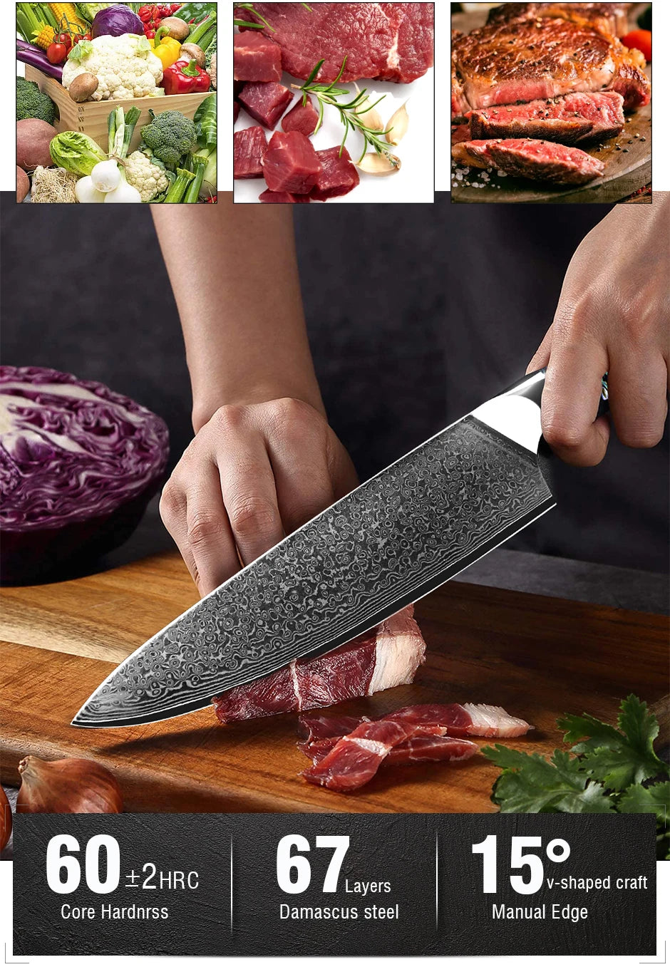 Dao Đầu Bếp VG10 67 Lớp Cán Vỏ Bào Ngọc Nhật Bản