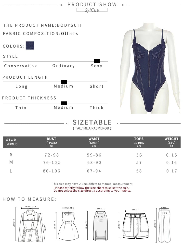 Sylcue 2023 Summer New Classic Retro Cool All-Match High Street Sexy Mature Charm Hot Women'S Zipper Jumpsuit Bodysuit