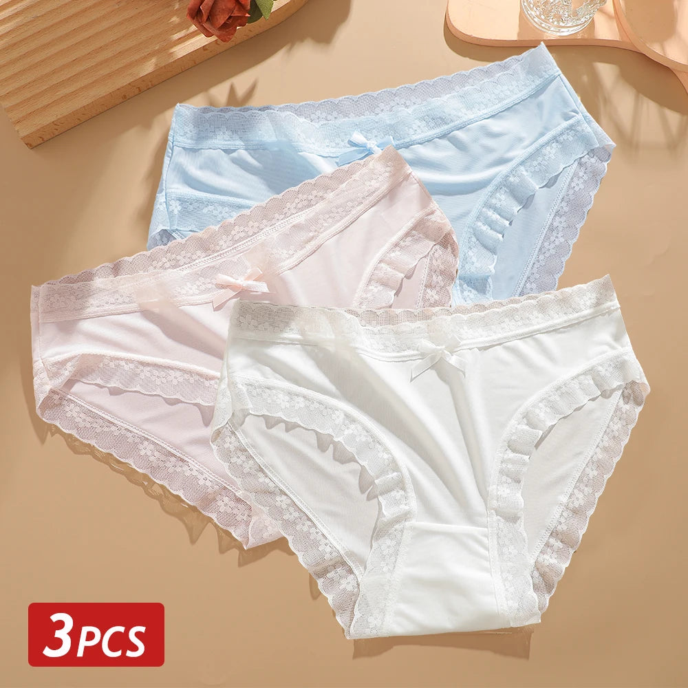 3 Pieces Women's Underwear, Thin, Cool, Sexy, Summer, Cold Silk