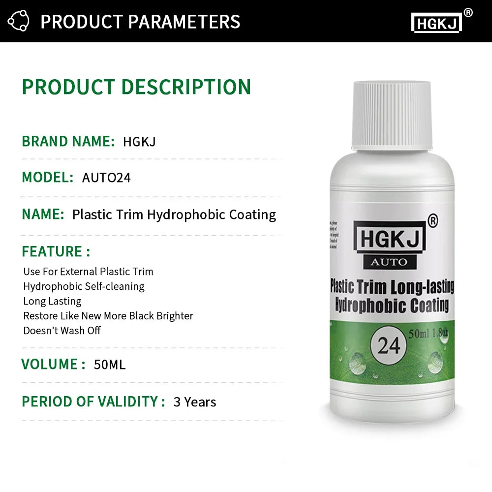 HGKJ 24 Long-Lasting Glossy Black Automotive Plastic Restoration Paint